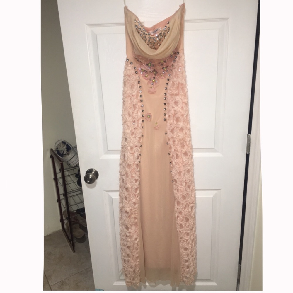 Pink strapless beaded maxi dress
